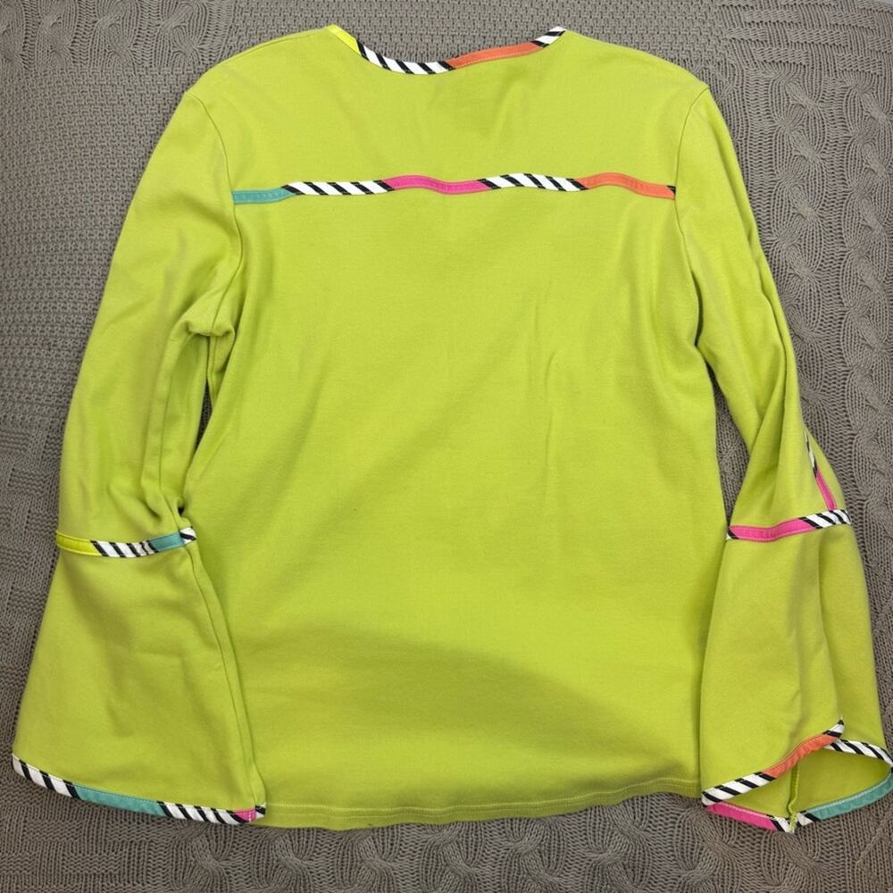 Berek Women’s Lime Green V-Neck Top with Colorful Stripes & Bell Sleeves ~ Smal - Picture 7 of 9